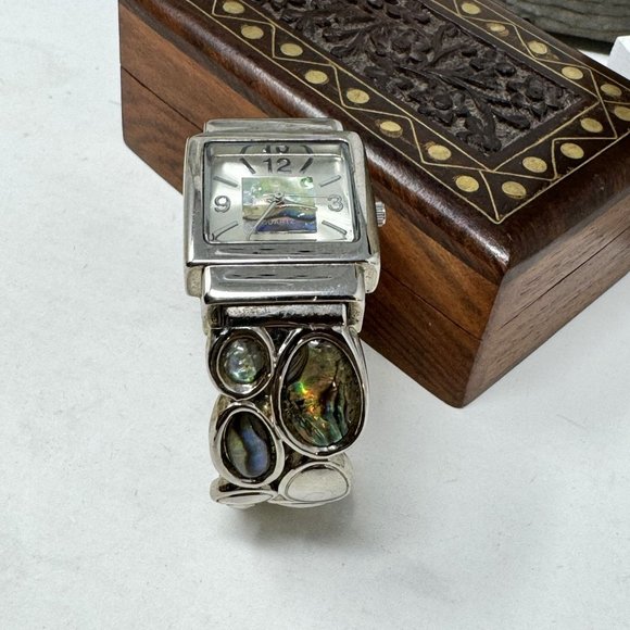 Vintage Abalone Shell Cuff Watch Japan Movement Clamper - Picture 3 of 9